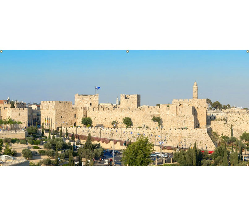 Panoramic Jerusalem Old City Walls Sukkah Single-Wall Panel 16 ft Width - Culture Kraze Marketplace.com