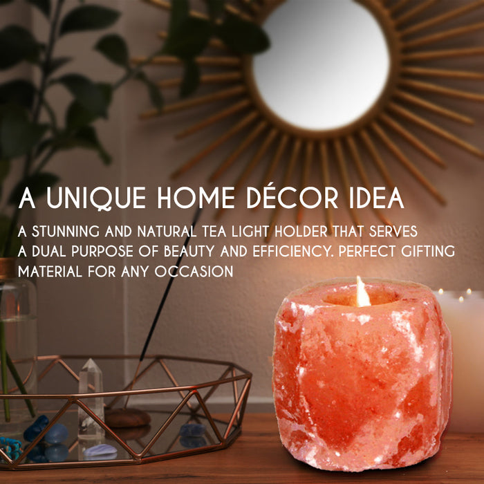 Himalayan Pink Salt Tea Light Holder by Pride of India – Salt Candle Holder – Room Décor Item – Great for Creating an Ambiance – Ideal for Home & Spa Uses – Natural Shape-3