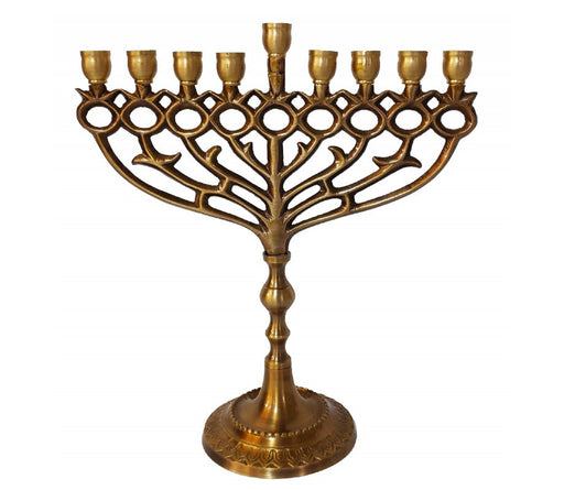 Antique Gold Chanukah Menorah with Pomegranates, For Candles - 12 Inches - Culture Kraze Marketplace.com