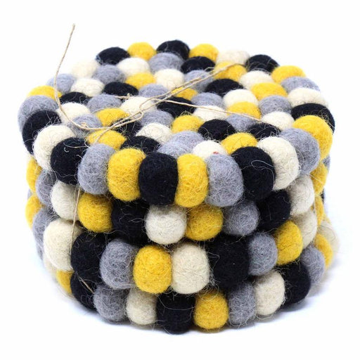 Hand Crafted Felt Ball Coasters from Nepal: 4-pack, Mustard - Global Groove (T) - Culture Kraze Marketplace.com