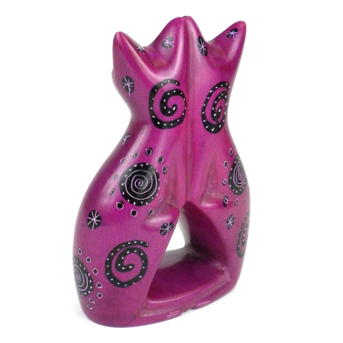 Handcrafted 4-inch Soapstone Love Cats Sculpture in Purple - Smolart - Culture Kraze Marketplace.com