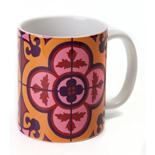 Barbara Shaw Coffee Mug, Oriental Style Tile Design - Maroon - Culture Kraze Marketplace.com