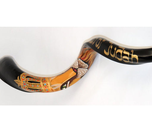Hand Painted Yemenite Shofar - Lion of Judah with Crown - Culture Kraze Marketplace.com