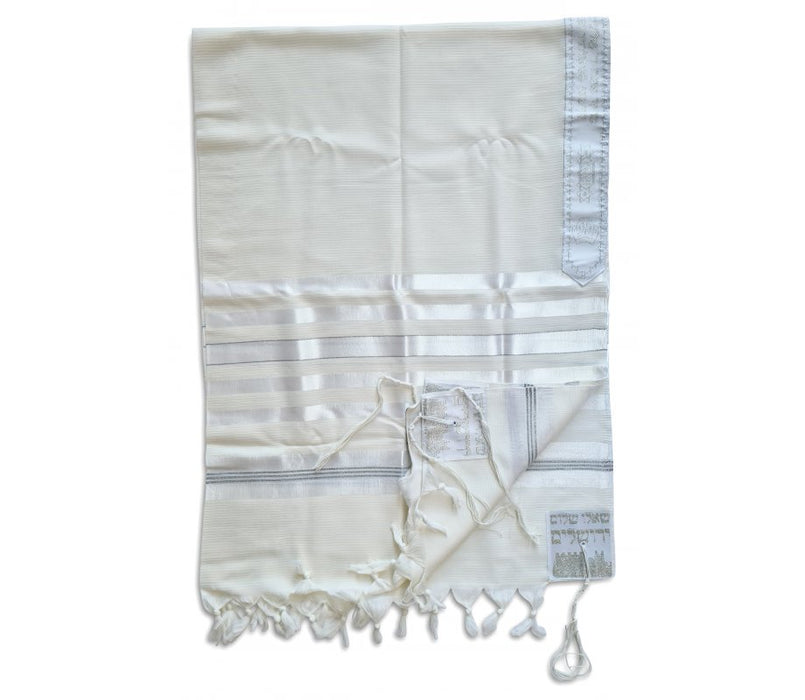Talitnia Barak, Non-slip Lightweight Wool Tallit Prayer Shawl - Silver Stripes - Culture Kraze Marketplace.com