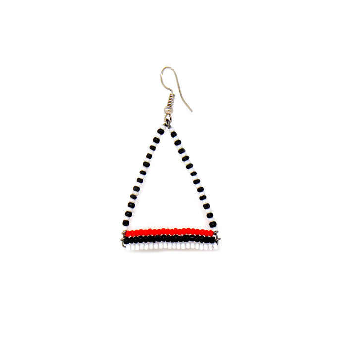 Maasai Bead Triangle Dangle Earrings, Black/White/Orange - Culture Kraze Marketplace.com