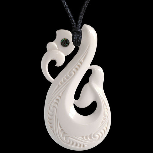 Large Whale Tail Manaia Bone Pendant with patterning - Culture Kraze Marketplace.com
