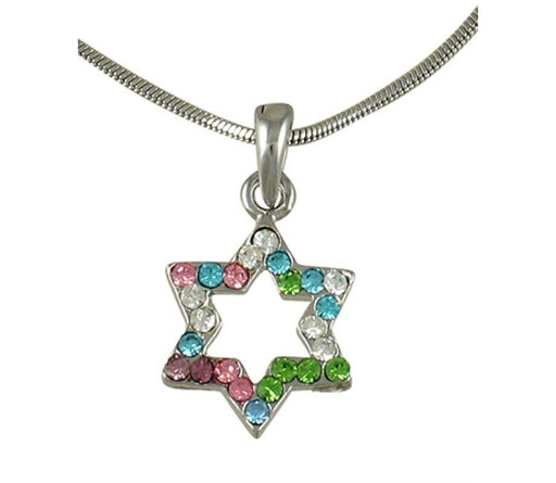 Star of David with Multicolor Stones Rhodium Necklace - Culture Kraze Marketplace.com