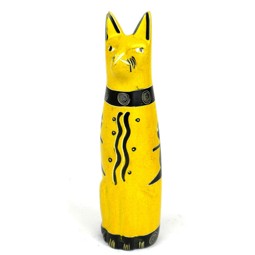 Handcrafted 5-inch Soapstone Sitting Cat Sculpture in Yellow - Smolart - Culture Kraze Marketplace.com