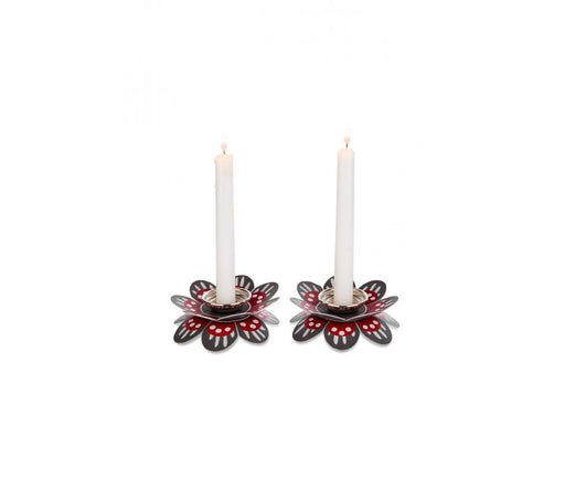 Dorit Judaica Shabbat Candlesticks Flower Design, Small - Red and Gray - Culture Kraze Marketplace.com