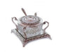 Ornately Decorated Square Silver Plated Honey Dish with Glass Insert - Culture Kraze Marketplace.com