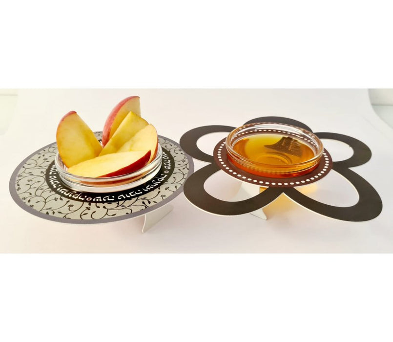 Dorit Judaica Combined Honey and Apple Dish with Glass Bowls - Floral Design - Culture Kraze Marketplace.com