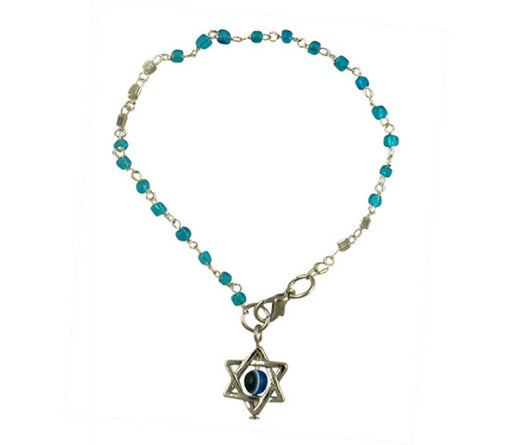 Beaded Kabbalah Bracelet with Decorative Star of David Charm - Light Blue - Culture Kraze Marketplace.com