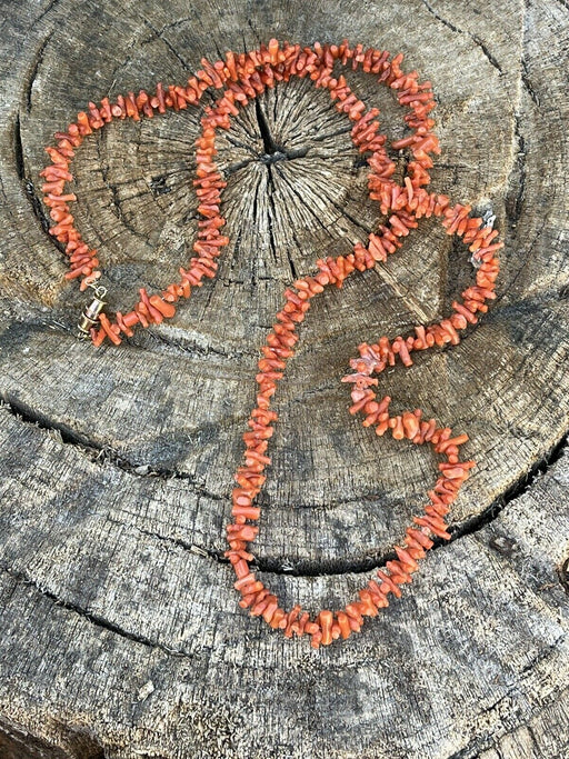Navajo Sterling Silver Natural Coral Strand Bead 30 Inch Necklace - Culture Kraze Marketplace.com