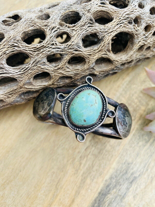 Vintage Navajo Turquoise & Sterling Silver Liberty Coin Cuff Bracelet
