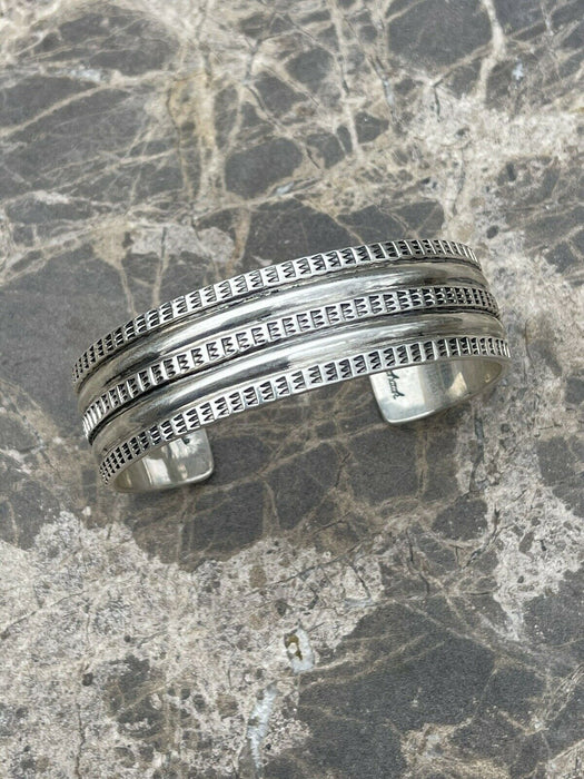 Navajo Sterling Silver Tribal Style Hand Stamped Bracelet Cuff Signed