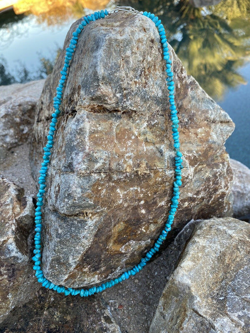 Navajo Natural Sleeping Beauty Turquoise & Sterling Silver Beaded Necklace 24” - Culture Kraze Marketplace.com