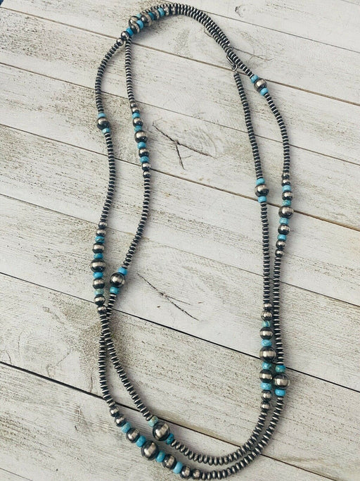 Navajo Turquoise & Sterling Silver Pearl Beaded 60 Inch Necklace - Culture Kraze Marketplace.com