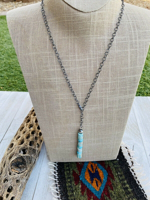Navajo Turquoise And Sterling Silver Beaded Lariat Necklace - Culture Kraze Marketplace.com
