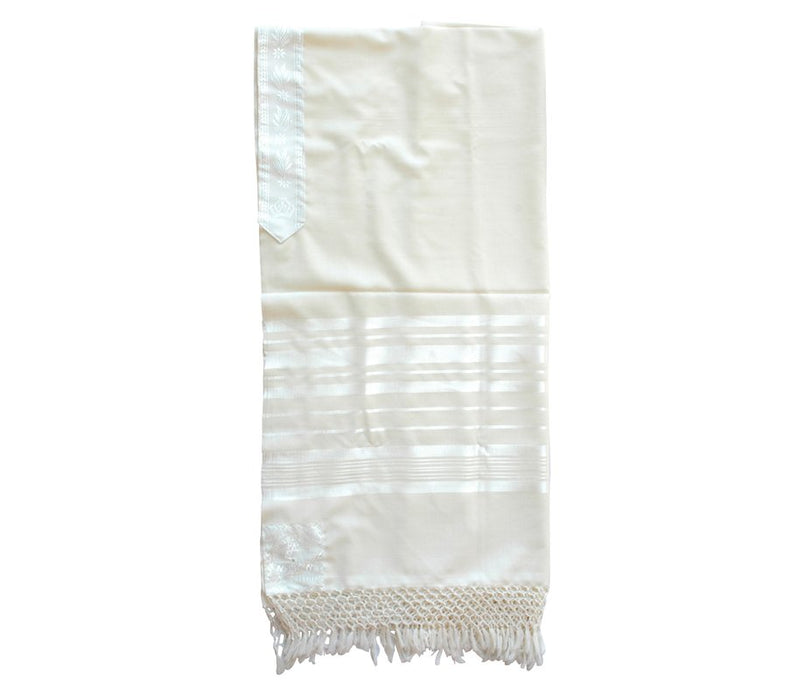 Sephardic Tallit Pure Wool Prayer Shawl with Thick Handmade Tzitzit and Net Fringe - Culture Kraze Marketplace.com