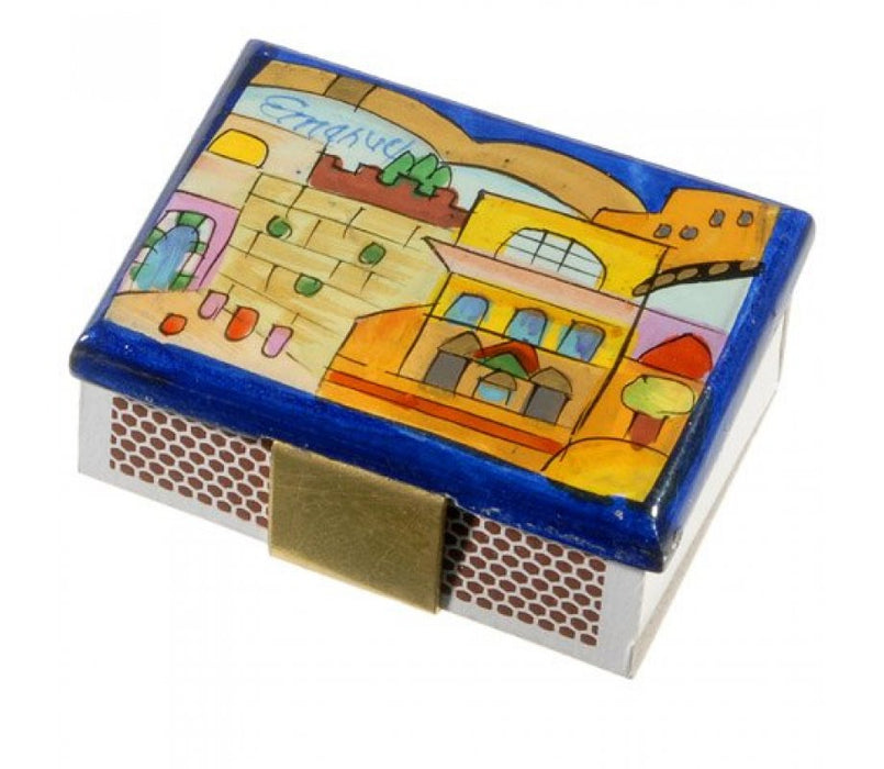 Yair Emanuel Painted Wood Matchbox Holder - Jerusalem Scenes - Culture Kraze Marketplace.com