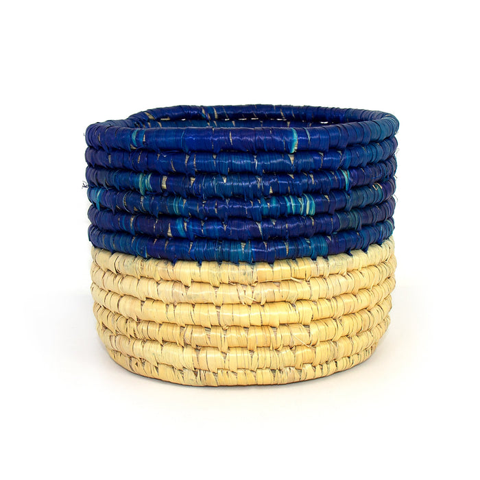 Dried Grass Basket, Blue and Natural - Culture Kraze Marketplace.com