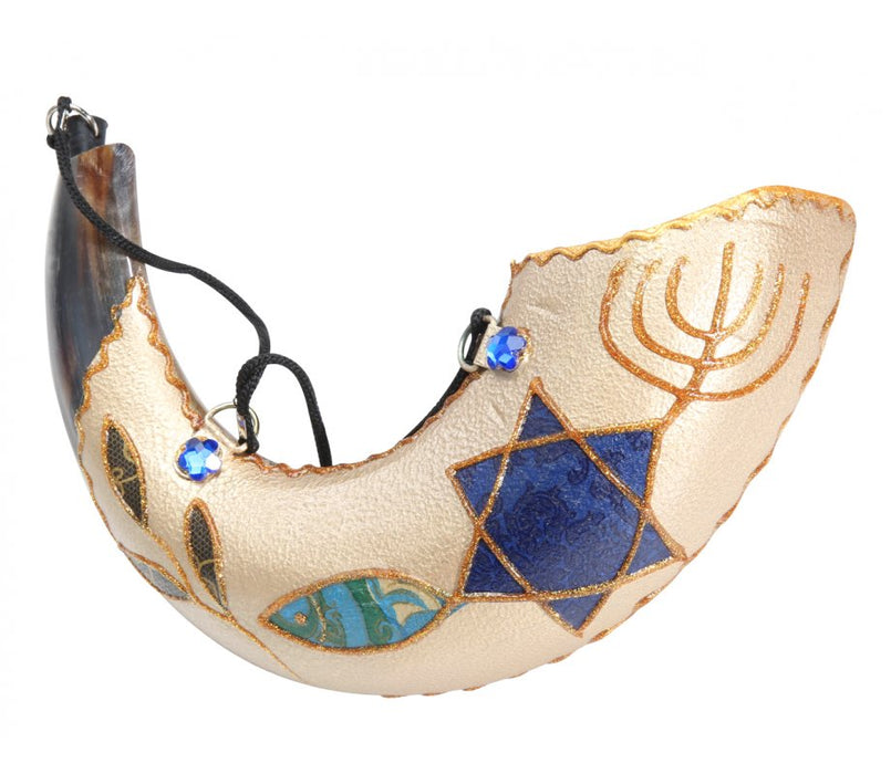 Anointing Painted Ram's Horn Shofar - Fish Design - Culture Kraze Marketplace.com