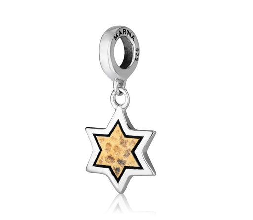 Sterling Silver Bracelet Charm - Star of David with Textured Gold Plate in Center - Culture Kraze Marketplace.com