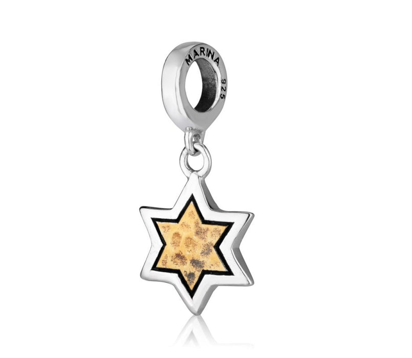 Sterling Silver Bracelet Charm - Star of David with Textured Gold Plate in Center - Culture Kraze Marketplace.com