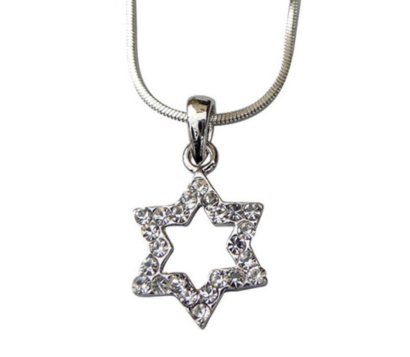 Star of David with white stones Rhodium Necklace - Culture Kraze Marketplace.com