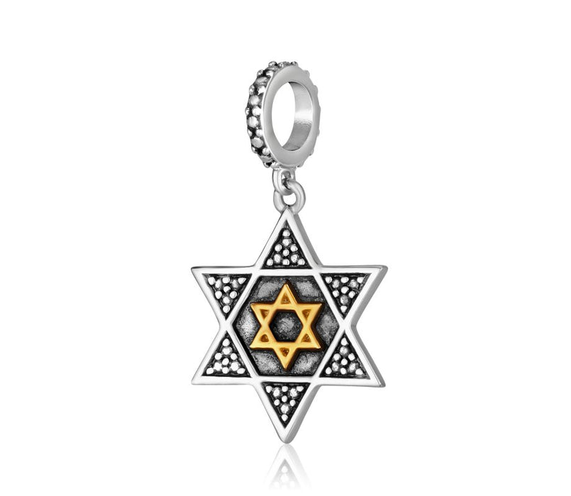 Sterling Silver Bracelet Charm, Textured - Gold Plated Inner Star of David - Culture Kraze Marketplace.com