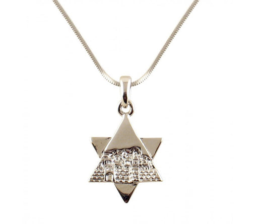 Rhodium Pendant Necklace, Star of David and Jerusalem Image - Silver - Culture Kraze Marketplace.com