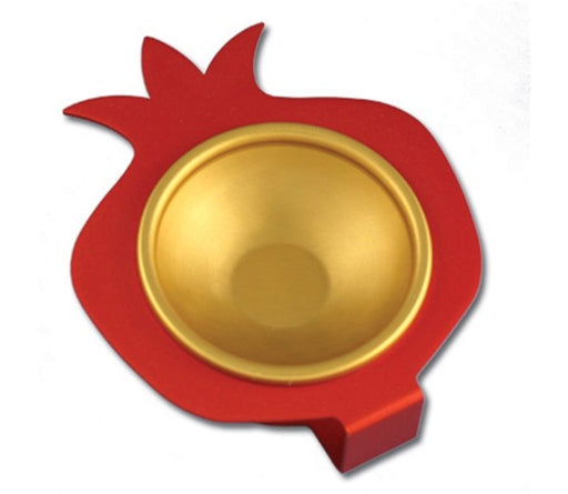 Shraga Landesman Aluminum Raised Red Pomegranate Honey Dish with Gold Bowl - Culture Kraze Marketplace.com