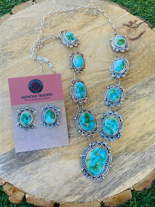Navajo Sterling Silver & Sonoran Mountain Turquoise Necklace Set