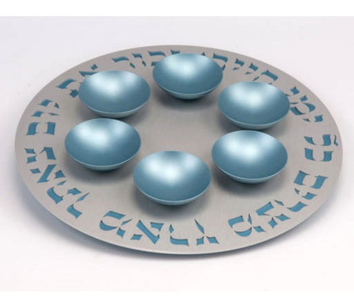 Teal-Silver Seder Plate by Agayof - Culture Kraze Marketplace.com