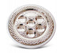 Circular Silver Plated Seder Plate with White Wood Base - Diamond Design Rim - Culture Kraze Marketplace.com