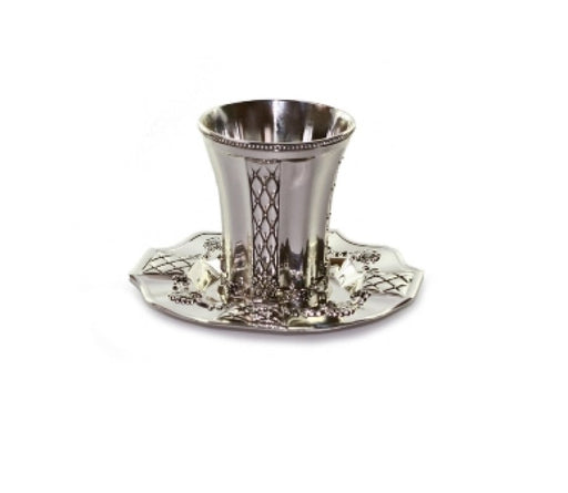 Silver Plated Kiddush Cup and Tray with Diamond Design - Culture Kraze Marketplace.com