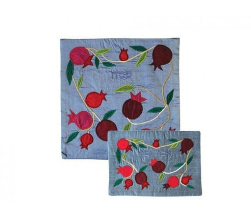 Yair Emanuel Applique Matzah Cover & Afikoman Bag, Sold Separately - Pomegranates on Blue - Culture Kraze Marketplace.com
