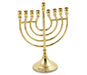 Gold Metal Chanukah Menorah, Lyre Image, For Candles - 9 Inches - Culture Kraze Marketplace.com