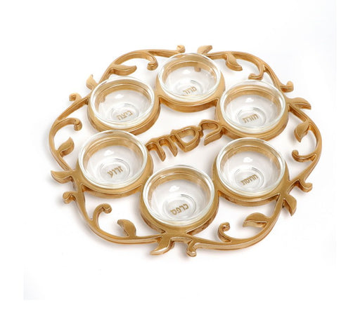 Aluminum Gold Plated Passover Seder Plate with Glass Bowls - Culture Kraze Marketplace.com