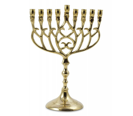 Chanukah Menorah in Brass with Swirling Design, for Candles - 9 Inches - Culture Kraze Marketplace.com