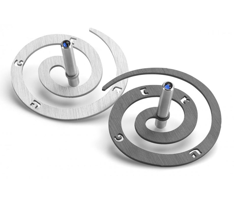 Adi Sidler Double Spiral Chanukah Dreidel, Brushed Aluminum - Gray and Silver - Culture Kraze Marketplace.com