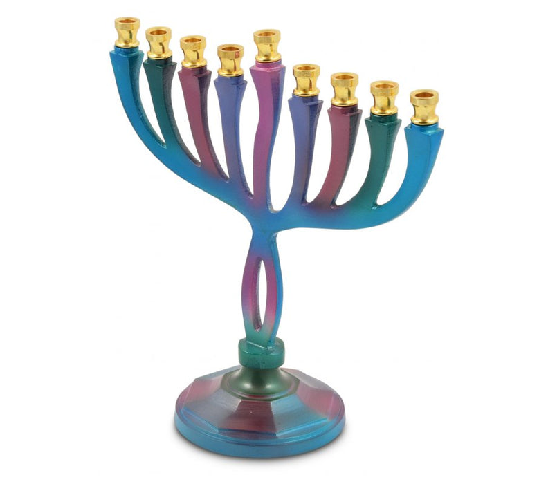 Colorful Curved Chanukah Menorah on Stem, Aluminum - For Candles - Culture Kraze Marketplace.com