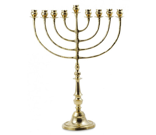 Tall Classic Brass Chanukah Menorah, Cups with Pomegranate Design - 24 Inches - Culture Kraze Marketplace.com