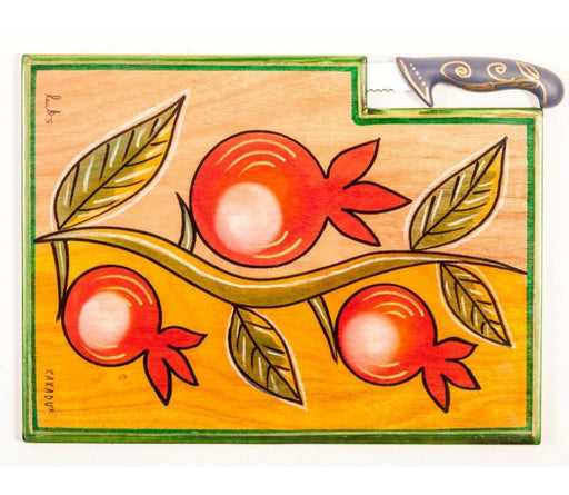 Kakadu Hand Painted Challah Board and Knife, Pomegranates - Culture Kraze Marketplace.com