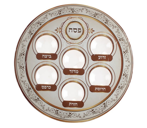 Lightweight Plastic and Cardboard Passover Seder Pate - Brown Circle Design - Culture Kraze Marketplace.com