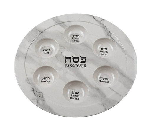 Lightweight Melamine Passover Seder Plate - White Marble Design - Culture Kraze Marketplace.com