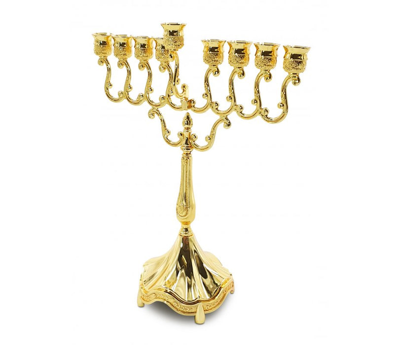 Decorative Gold Chanukah Menorah, Swirls and Engraved Flowers - 11 Inches High - Culture Kraze Marketplace.com