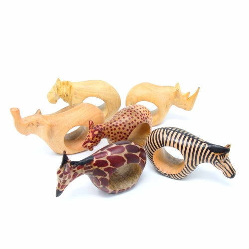 Set of Six Mahogany Wood Animal Napkin Rings - Jedando Handicrafts - Culture Kraze Marketplace.com