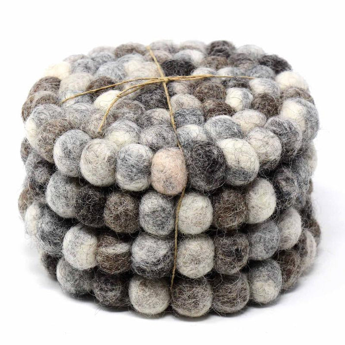 Hand Crafted Felt Ball Coasters from Nepal: 4-pack, Unicolor Grey - Global Groove (T) - Culture Kraze Marketplace.com