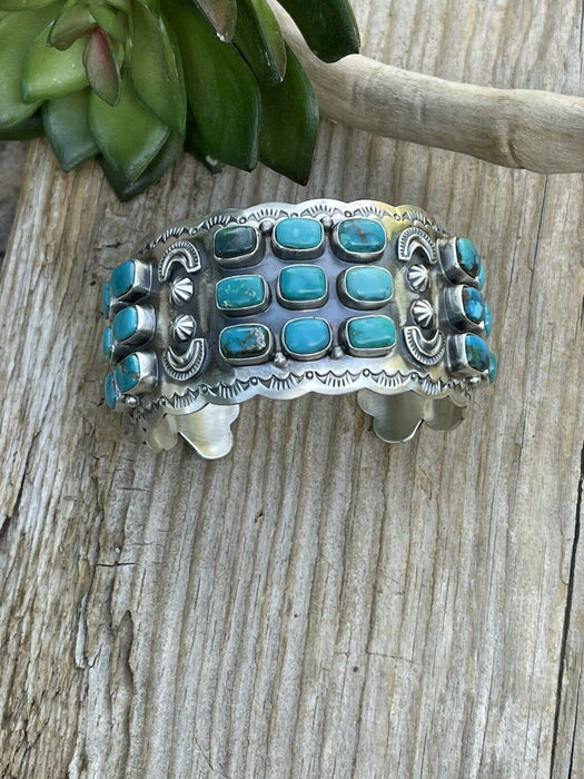 Stunning Navajo Multi Turquoise & Sterling Silver Cuff Signed